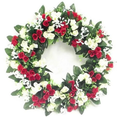 ROSEBUD AND GYP WREATH RED/IVORY