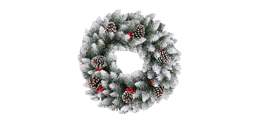 LARGE SPRUCE FROSTED WREATH WITH CONES AND BERRIES