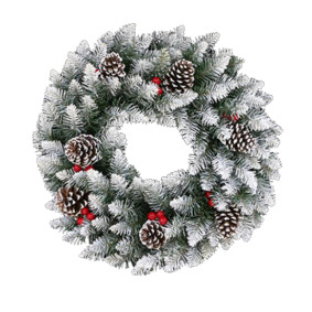 LARGE SPRUCE FROSTED WREATH WITH CONES AND BERRIES