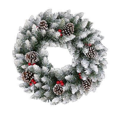 LARGE SPRUCE FROSTED WREATH WITH CONES AND BERRIES