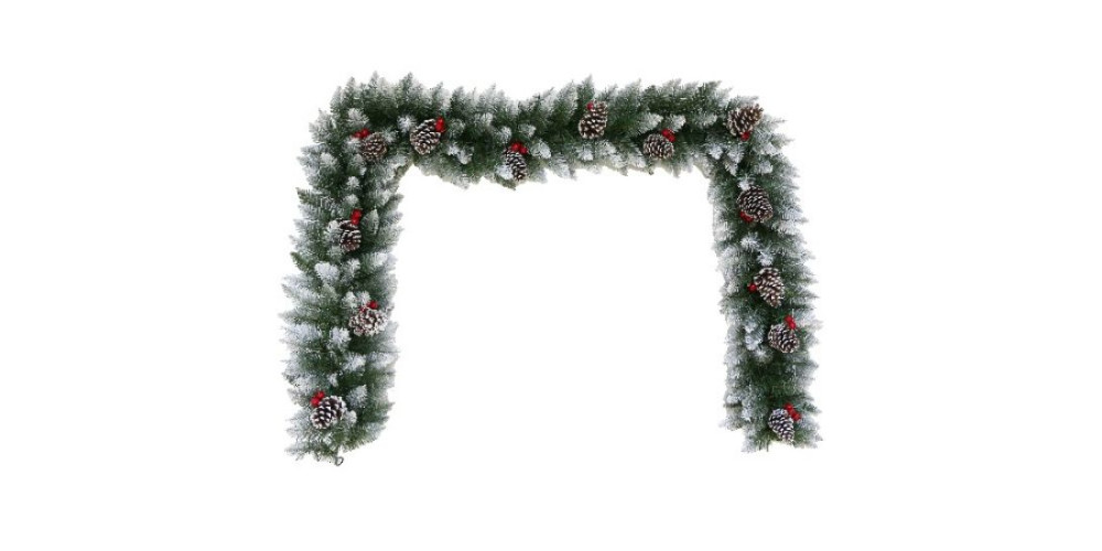 6ft FROSTED SPRUCE GARLAND WITH CONES AND BERRIES