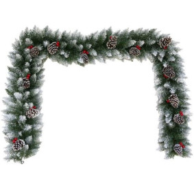 6ft FROSTED SPRUCE GARLAND WITH CONES AND BERRIES