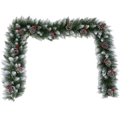 6ft FROSTED SPRUCE GARLAND WITH CONES AND BERRIES