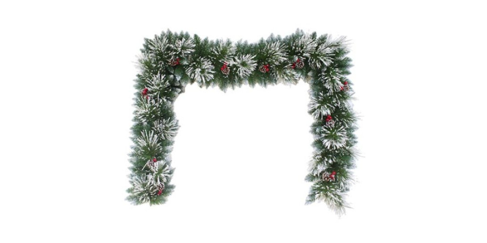 9ft LARGE FROSTED SPRUCE AND PINE GARLAND WITH CONES AND BERRIES