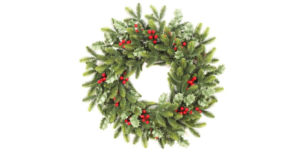SPRUCE & HOLLY WREATH WITH BERRIES 