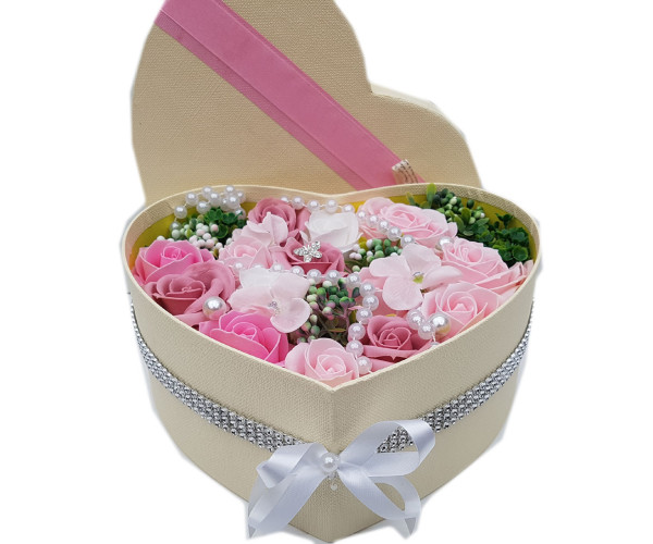 Heart Shaped Hat Box With Soap Flowers