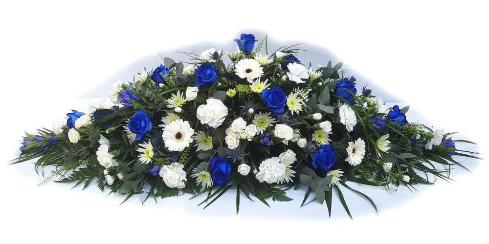 Florist Choice Blue and White Casket Spray