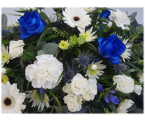 Florist Choice Blue and White Casket Spray