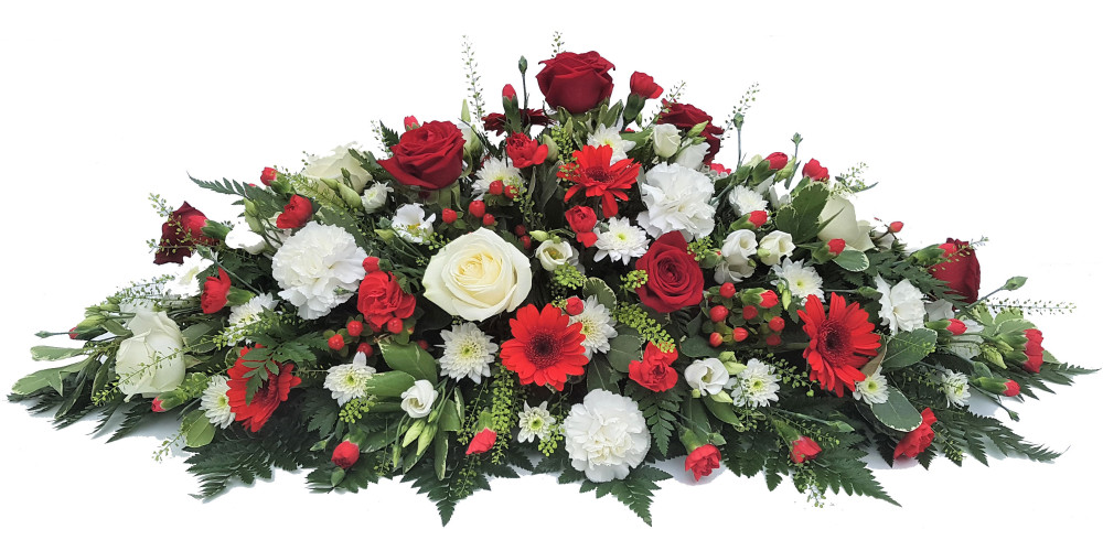 Florists Choice Red and White double ended casket spray