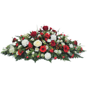 Florists Choice Red and White double ended casket spray