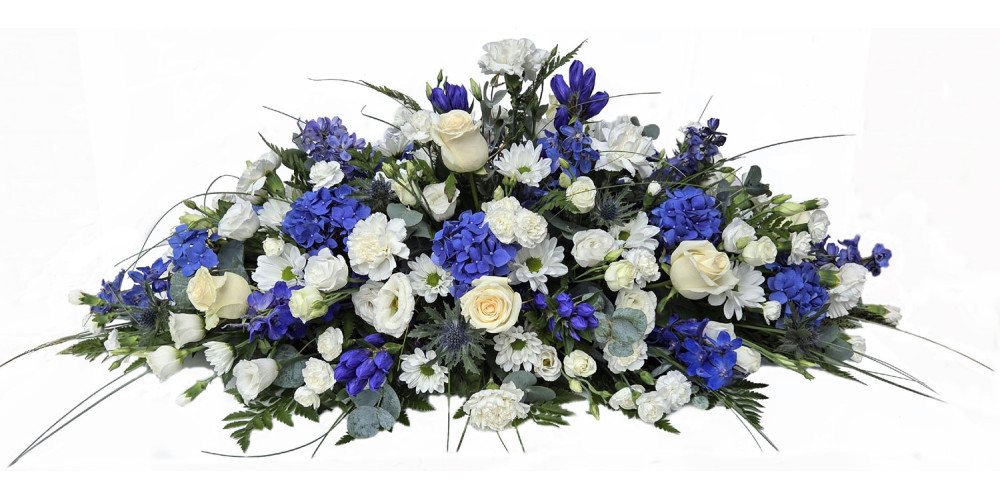 Blue Hydrangea casket spray