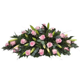 Pink Rose and Oriental Lily Casket Spray