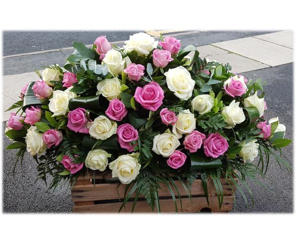 Pink and White Rose Casket Spray 