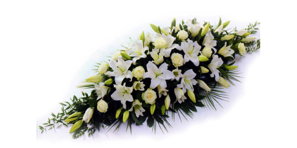 White Rose and Oriental Lily Casket Spray