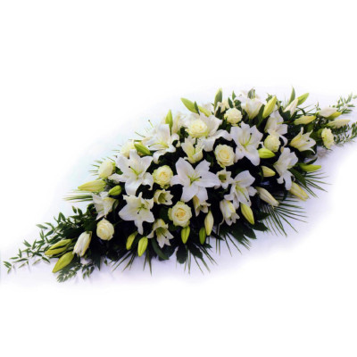 White Rose and Oriental Lily Casket Spray