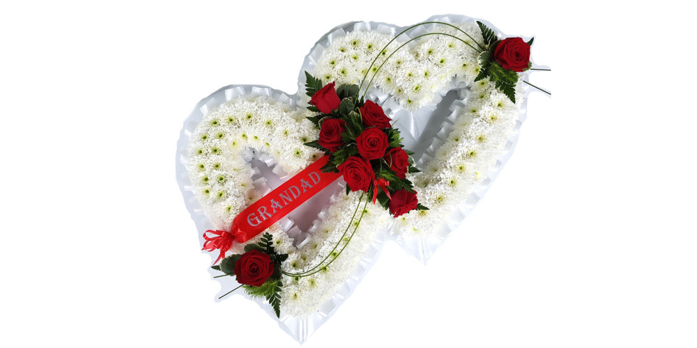 Double Heart - white and red
