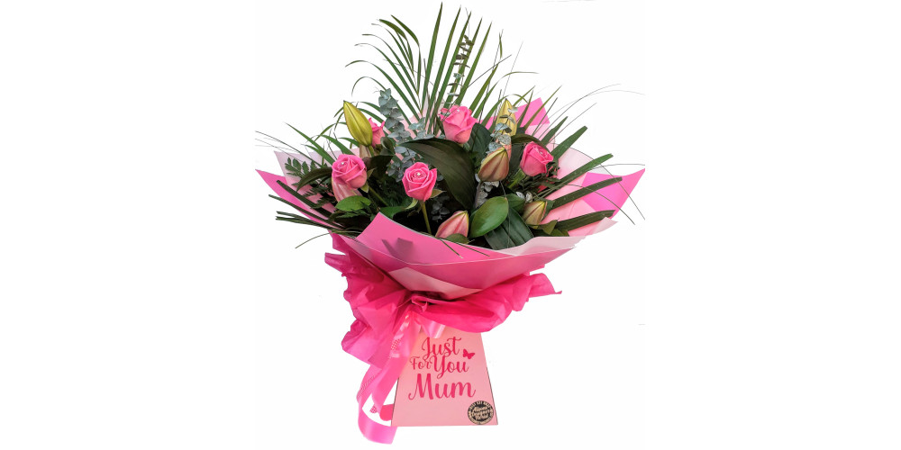 Pink Rose and Lily Mothers day Hand-tied Bouquet