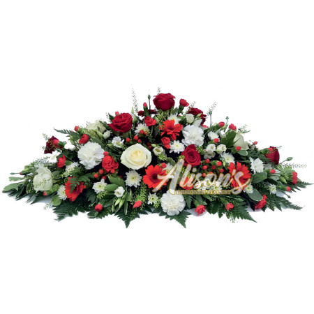 Florists choice red & white casket spray