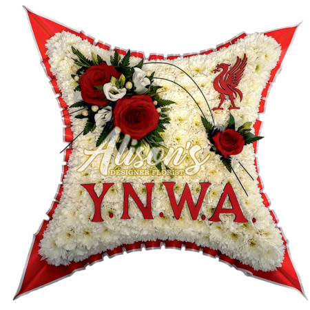 Red & white cushion YNWA