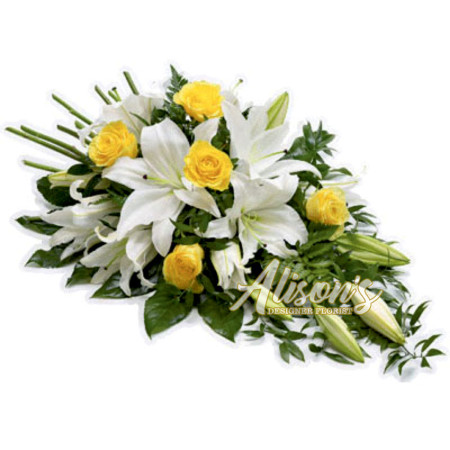Rose and lily tear drop spray - yellow & white
