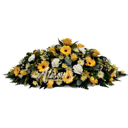Florists choice yellow & white casket spray