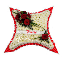 Red & White Cushion With Ribbon Sash Red & White Cushion With Ribbon Sash