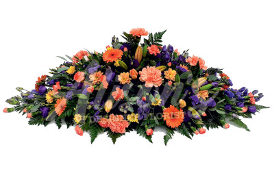 Orange & Purple Casket Spray