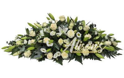 White rose and lily casket spray
