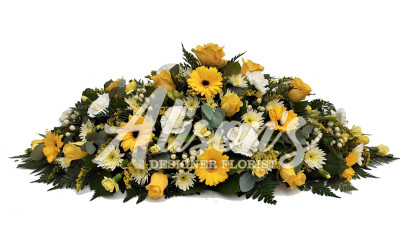 Yellow florists choice casket spray