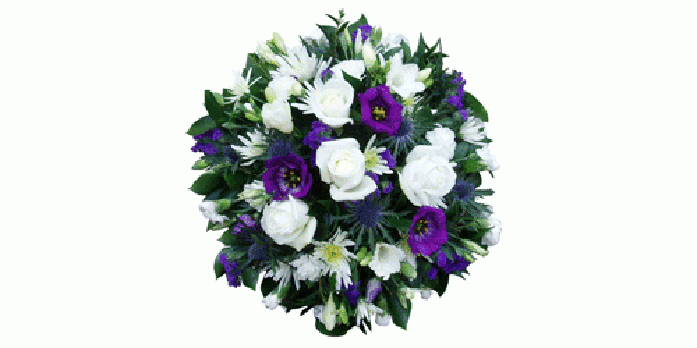 purple and white posy arrangement