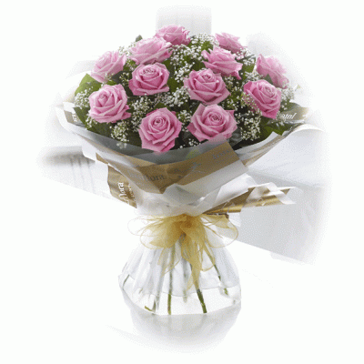 Twelve Pink Roses Hand-tied bouquet