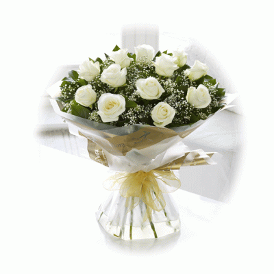 Twelve White Roses Hand-tied bouquet