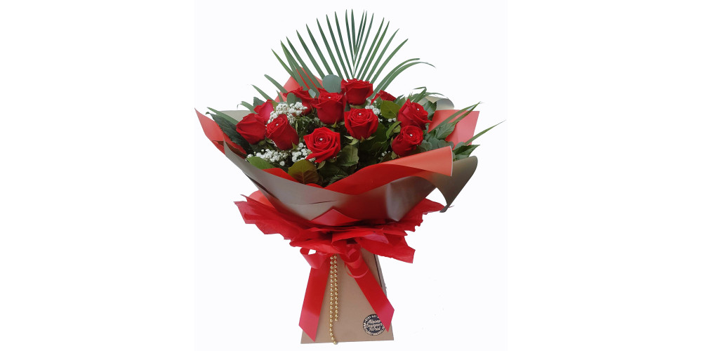 Twelve Red Rose Hand-tied 